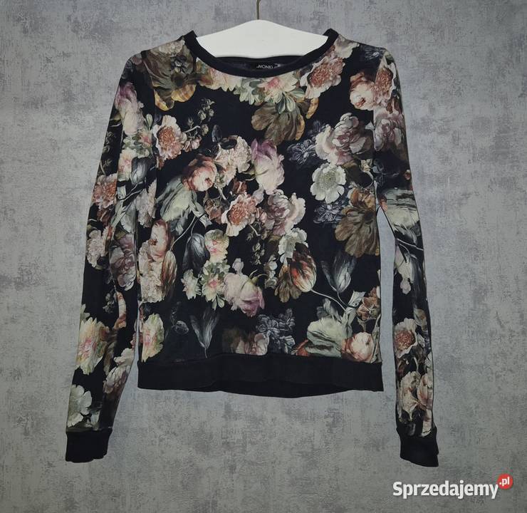 Bluza damska kwiaty floral Monki 36S czarny Bluzki i koszule Łódź sprzedam