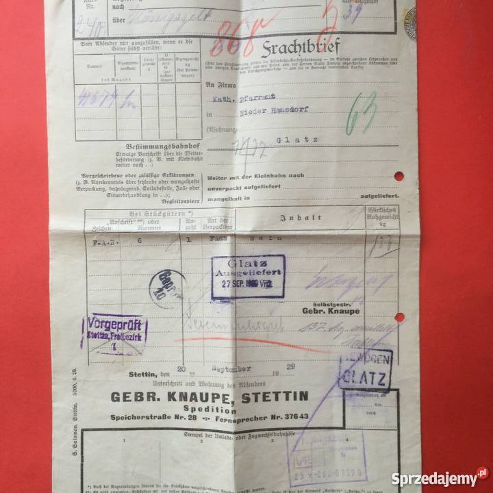 681 List przewozowy Stettin Szczecin