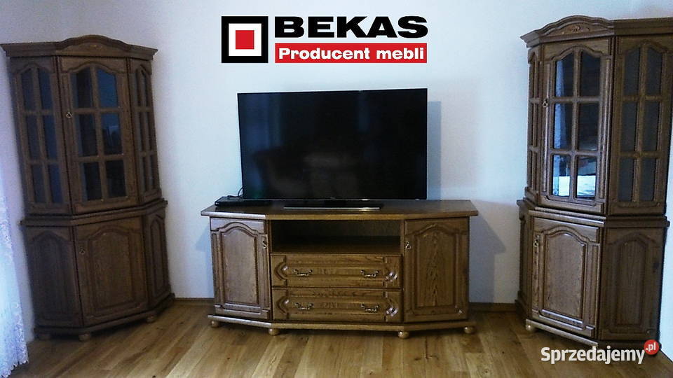 Stylowy Komplet Dębowy Witryna Naro Komoda RTV 50cm Narkowo