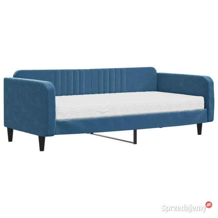 Sofa z materacem do spania niebieska aksamit