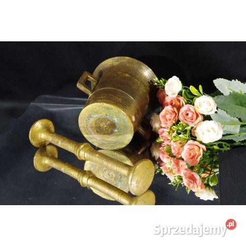 Stary moździerz mosiężny z tłuczkiem vintage śląskie