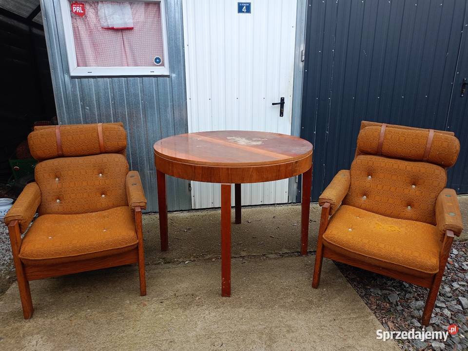 Stół okrągły fotele PRL antyki lata Antyki, Sztuka, Kolekcje Świerczów