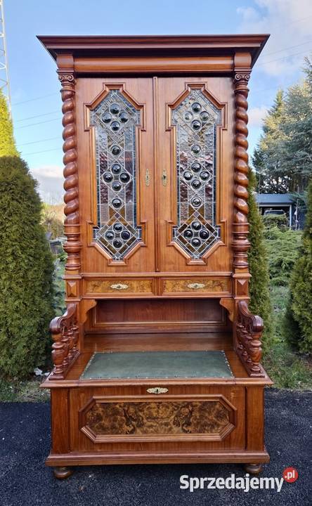 Orzechowa bibliotecza z ławką i pięknym witrażem Meble Szczecin sprzedam