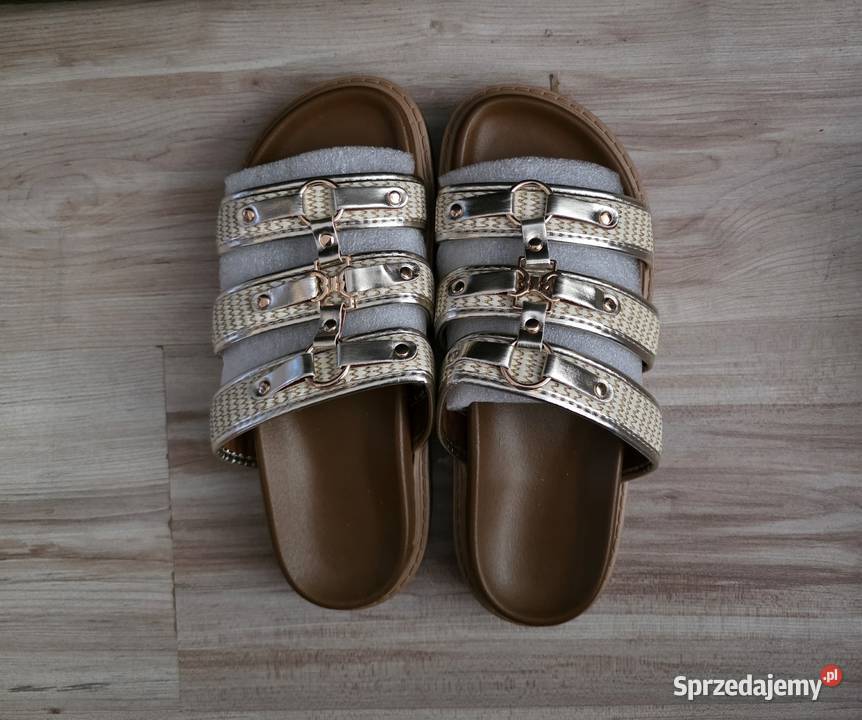 Ztote Plecione Klapki w Stylu Gladiatorek 38