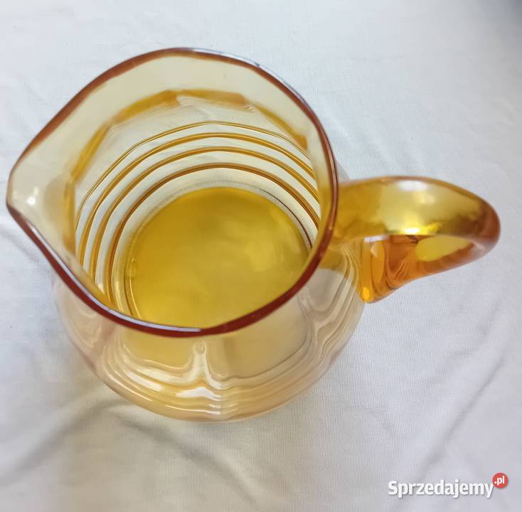 Miodowy dzbanek art deco z wzorem optycznym i sprzedam