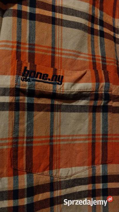 Koszula w kratkę pomarańczowo granatowa haft Warszawa