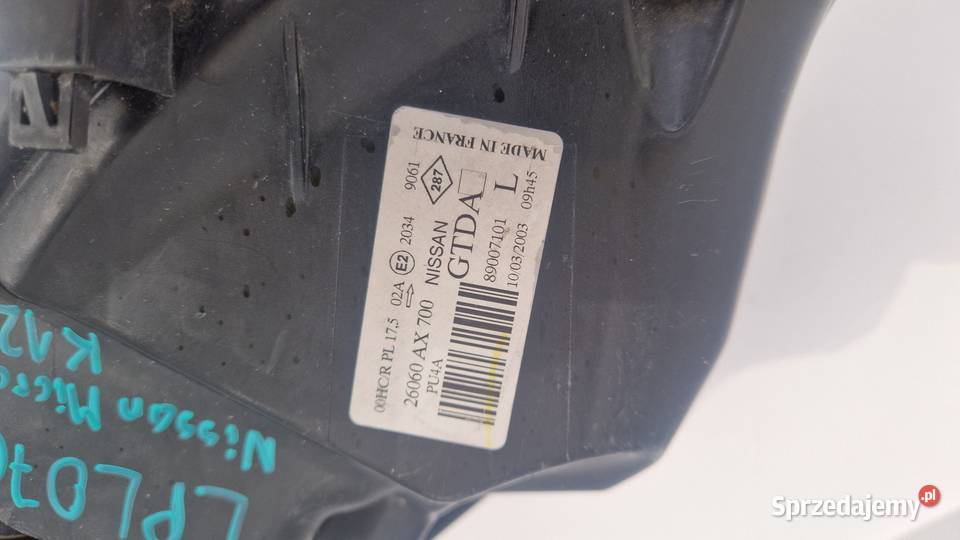NISSAN MICRA K12 LAMPA PRZÓD PRZEDNIA LEWA Słowikowo
