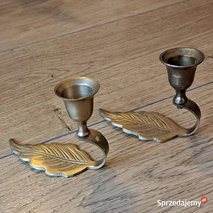 Zestaw 2 mosiężnych świeczników vintage liść sprzedam