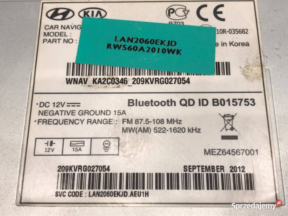 RADIO NAWIGACJA KIA CEED LAN2060EKJD 1218 TUNER osobowe Nawigacje fabryczne