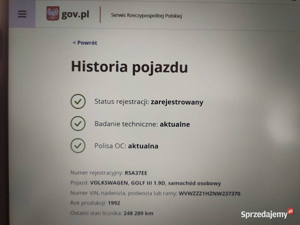 VW Golf 3 19 D 1992 podkarpackie