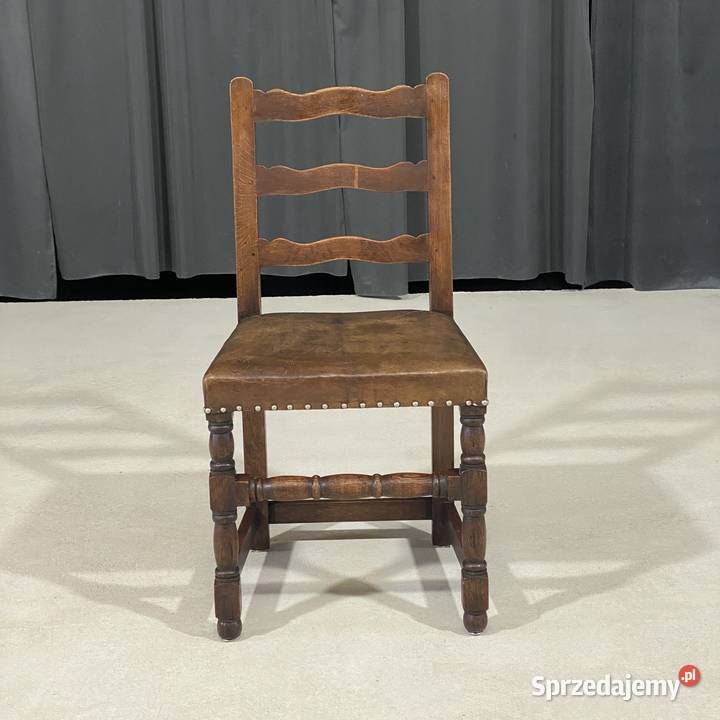 Krzesło dębowe rustykalne skórzane siedzisko 47cm zachodniopomorskie Budno