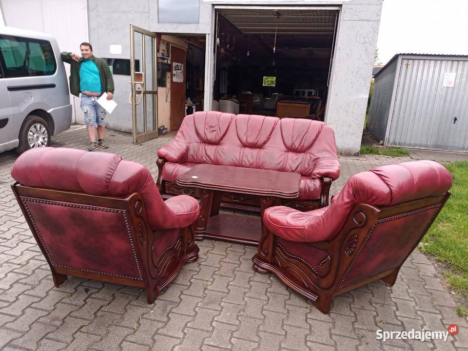Komplet SANTIAGO 311 i Ława Dąb Skóra Bordo śląskie Kozy
