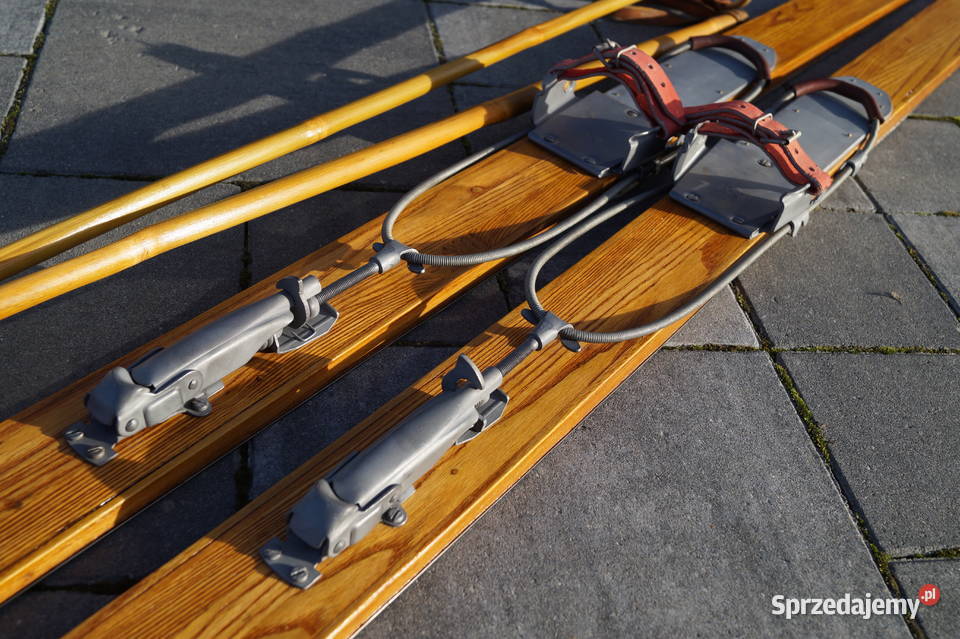 Stare narty drewniane 172 kijki w komplecie Pruchnik