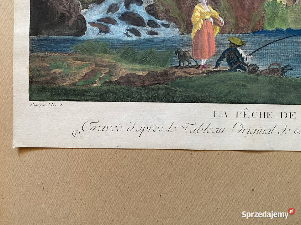 Stara rycina kolorowa XIX wiek duża Warszawa