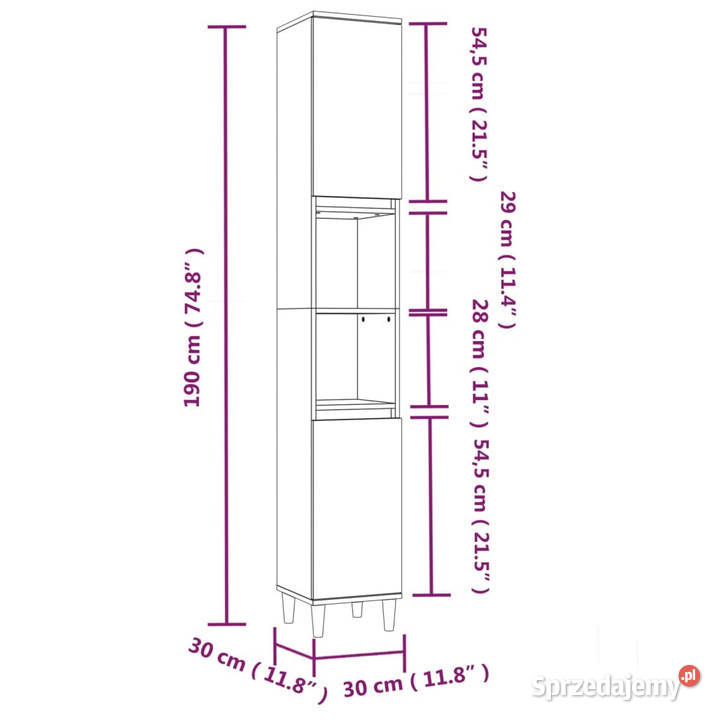 Szafka łazienkowa biała 30x30x190 materiał mazowieckie