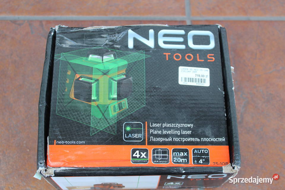 NEO Laser krzyżowy 20m zielony uchwyt etui 75-108