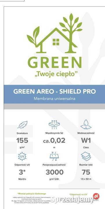 Membran GREEN AREO SHIELD PRO 155g Pancerna Platerów sprzedam