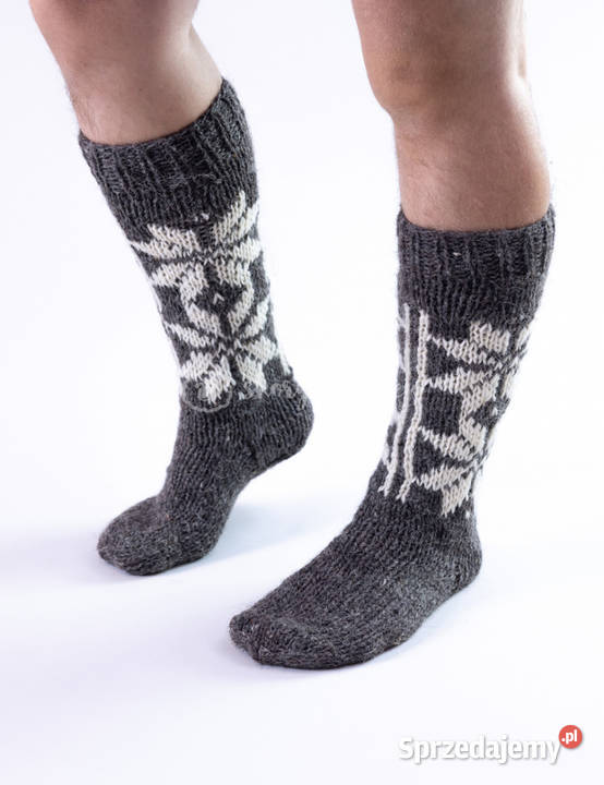 Wysokie wełniane skarpetki z góralskim wzorem małopolskie