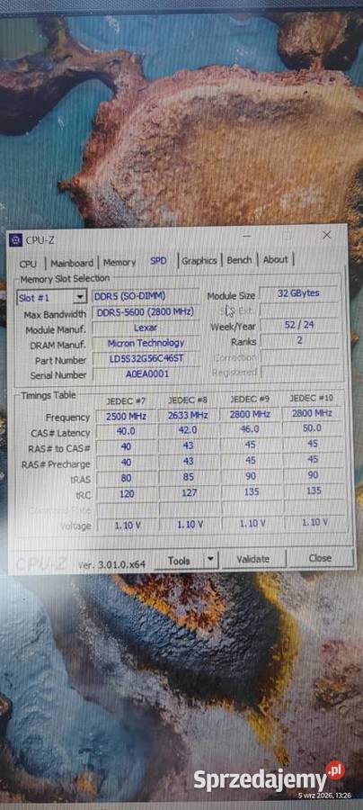 Pamięć Lexar 32GB 1x32GB DDR5 SODIMM 5600MHz Kamień Śląski sprzedam