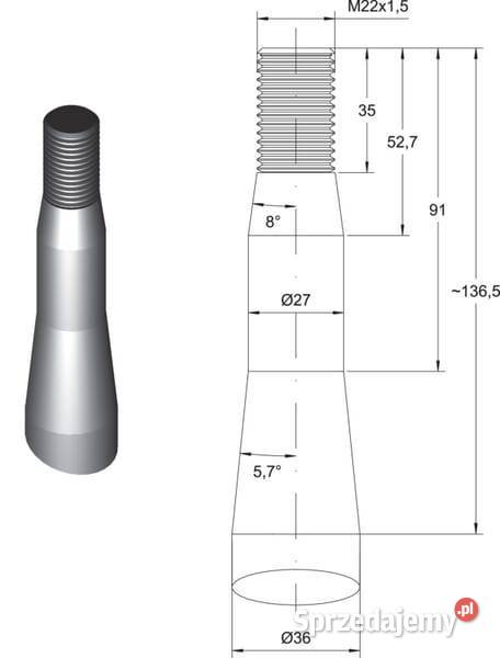 Ząb ładowacza wygięty 58 mm profil podwójne T Kamionna