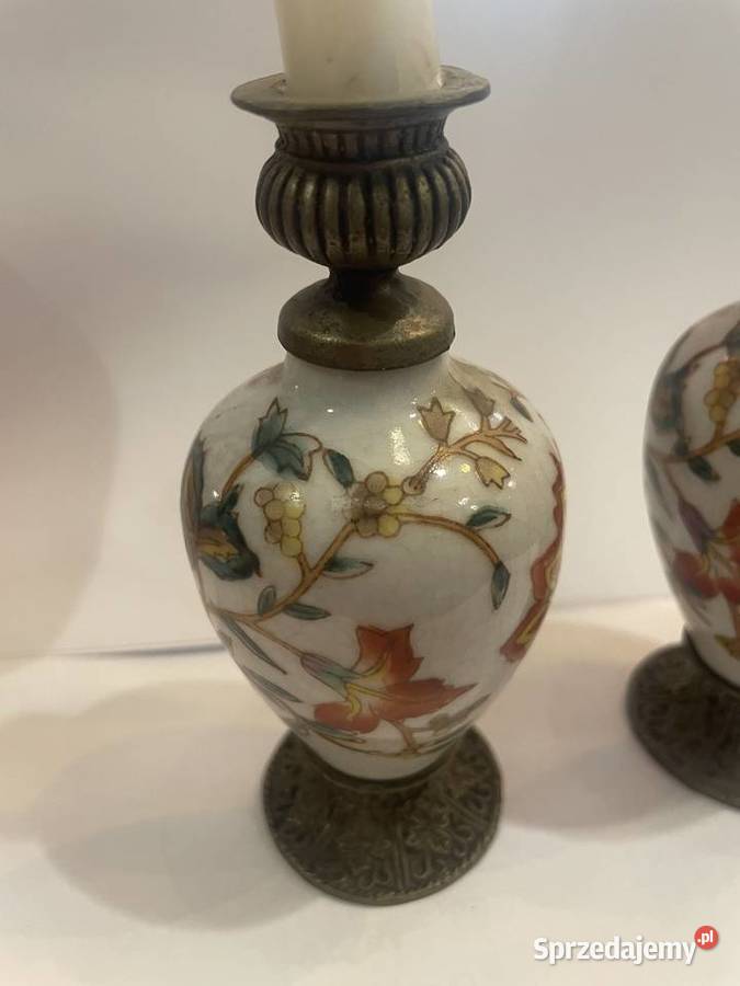 Para ozdobnych świeczników ceramicznomosiężnych małopolskie Kraków