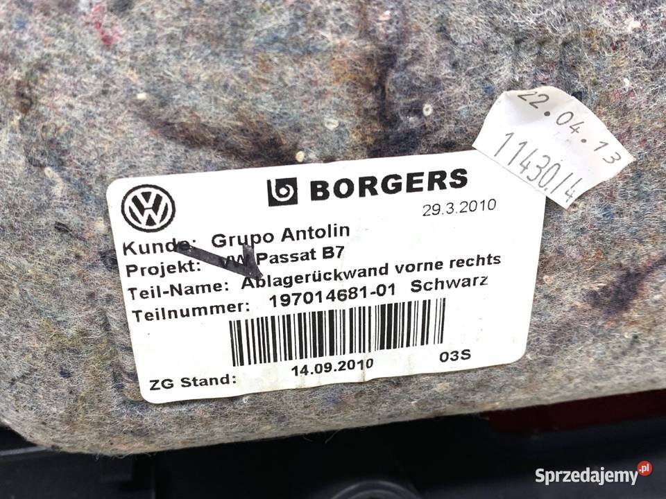 BOCZEK DRZWI PRAWY PRZÓD VW PASSAT B7 Kombi 1015