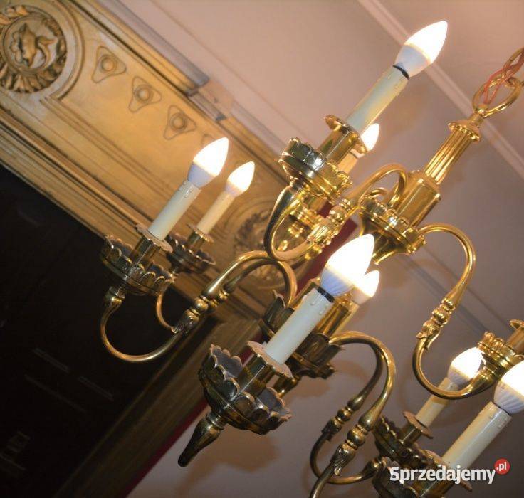 Lampa wisząca mosiężna 10 ramienna ANTYK