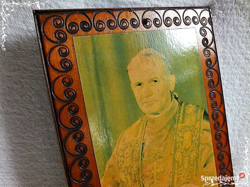 Stary mały obrazek w drewnie Święty Jan Paweł II Żary sprzedam