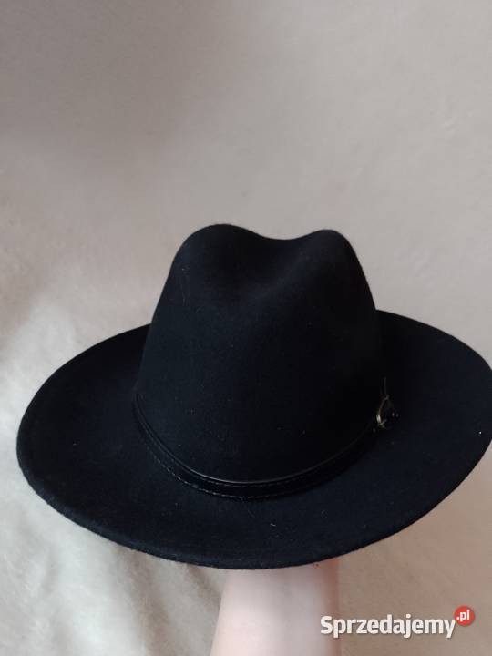 Wełniany Czarny kapelusz z Londynu 100 WełnaNOWY Kraków