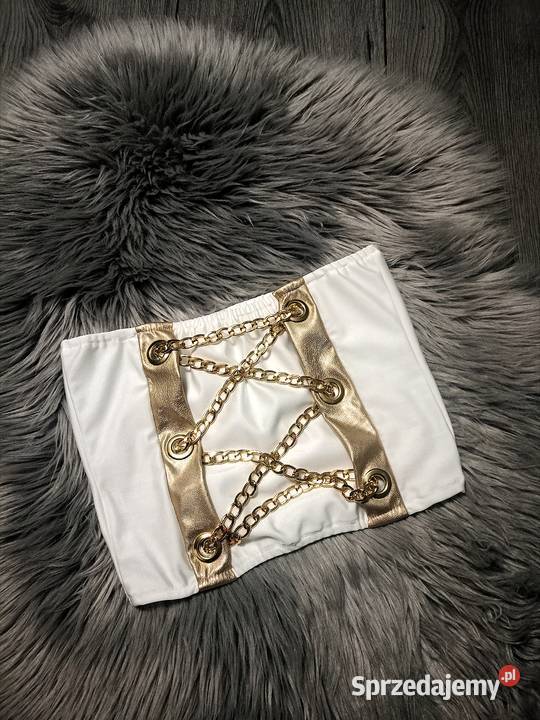 Top opaska na biust biały złote łańcuszki sprzedam