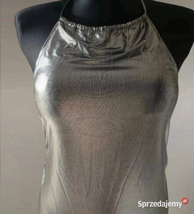 Elegancka sukienka srebna wyeksponowane plecy Krosno sprzedam