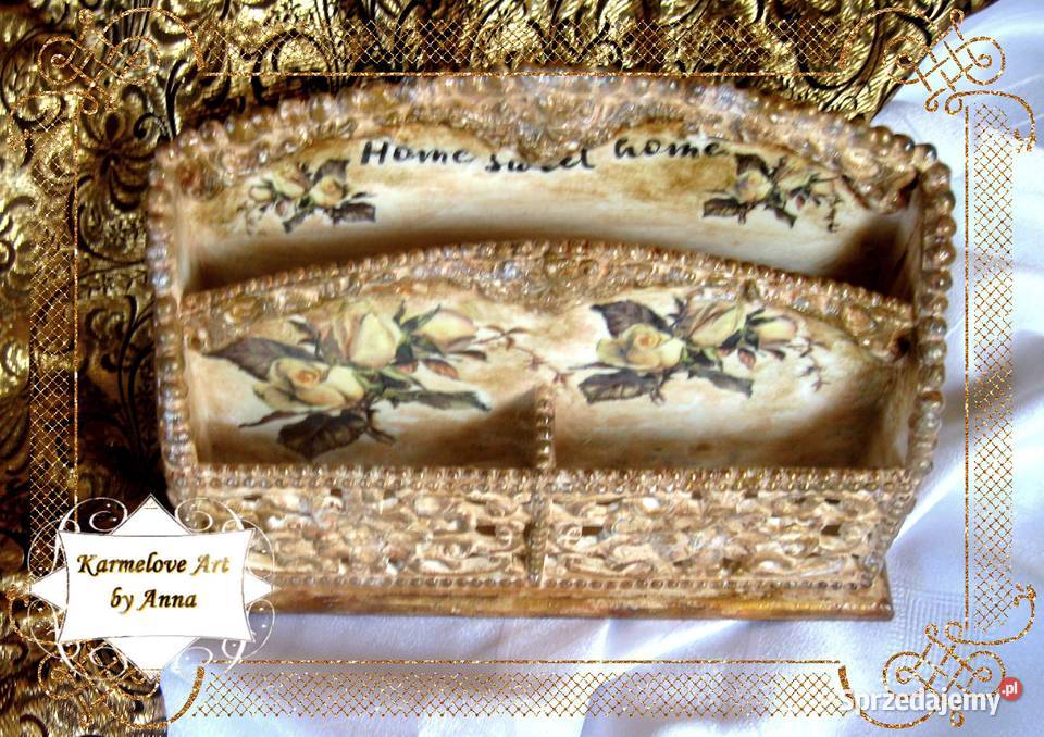 Listownik organizer ażurowy decoupage rękodzieło