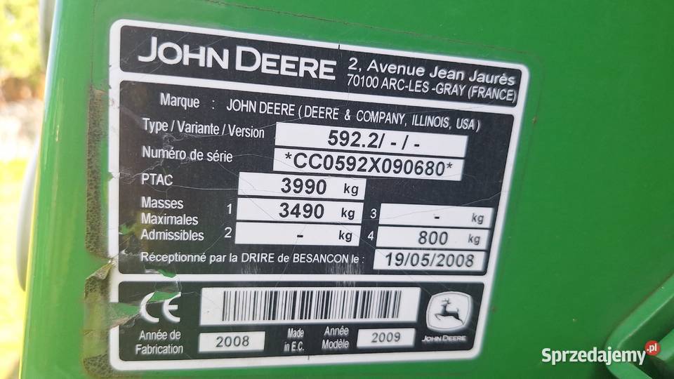 Prasa John Deere 592 siatka niski przebieg John Deere Ldzań