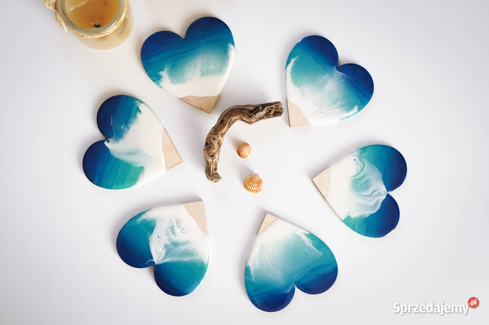Podkładki pod kieliszki morskie w kształcie serc odcienie błękitu Warszawa