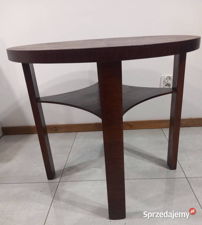 Okrągły kawowy dębowy stolik Art Deco