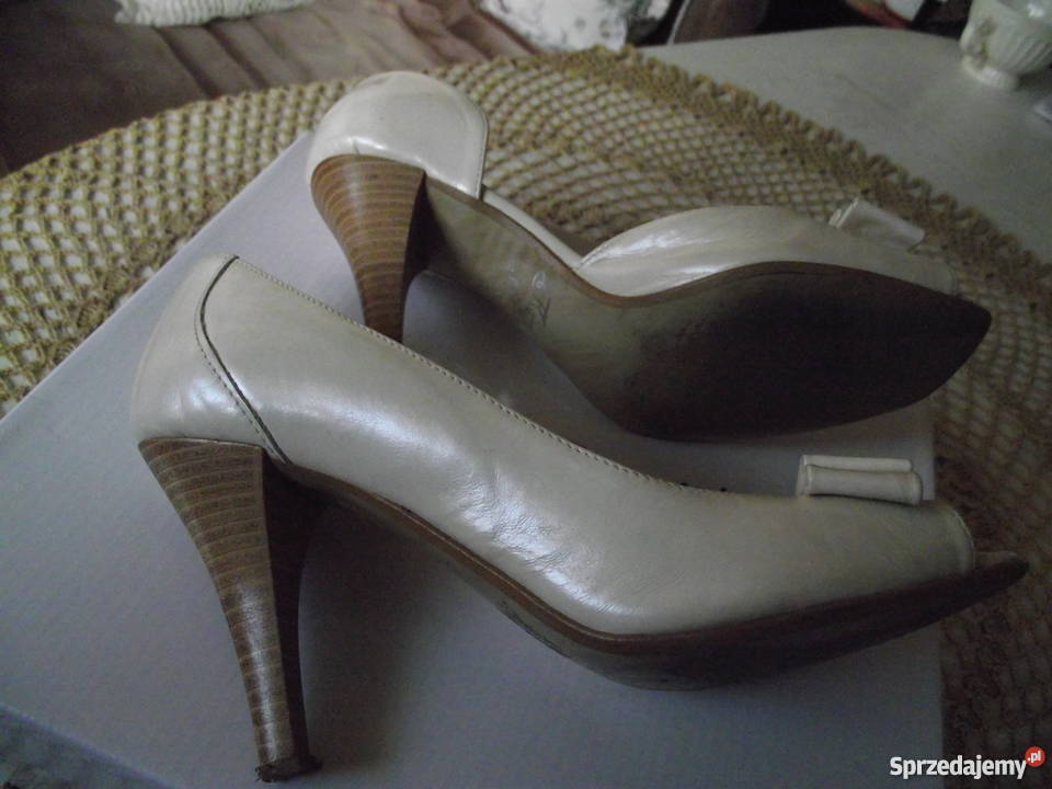 MARKOWE SZPILKI Z PERŁOWEJ SKÓRY NATURALNEJ r 36 skóra Piła