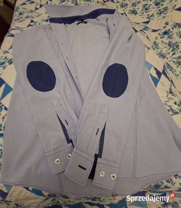 Koszula męska niebieska zgranatowymi łatami małopolskie Kraków