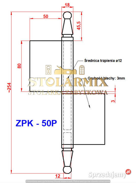Zawias do starych drzwi przylgowych ZPK 50P Zawiasy Paterek