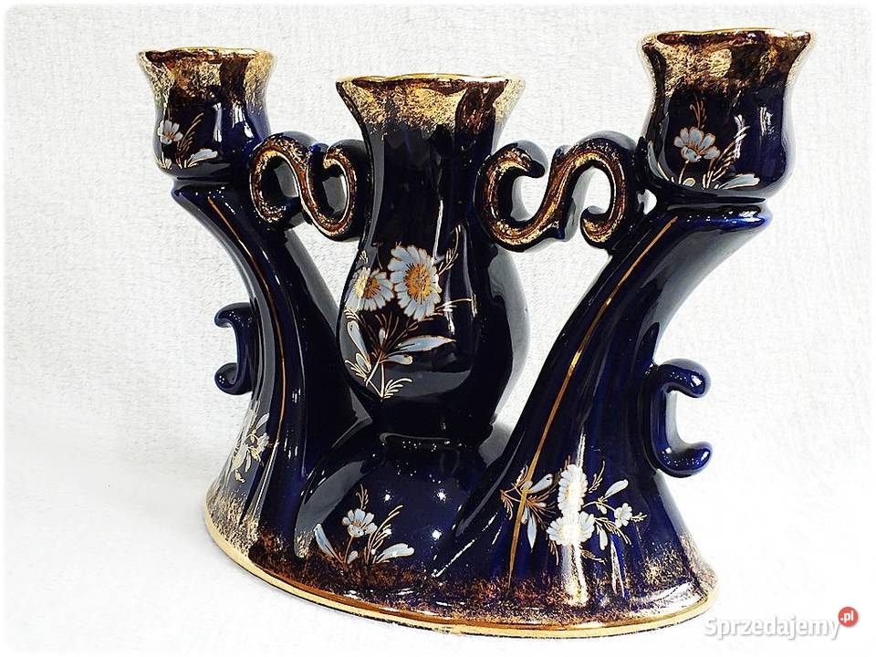 Kobaltowy Świecznik Porcelanowy Royal Porzellan Żary sprzedam