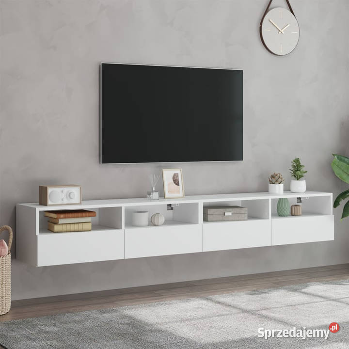 Ścienne szafki TV 2 białe 100x30x30 WM836883 Warszawa