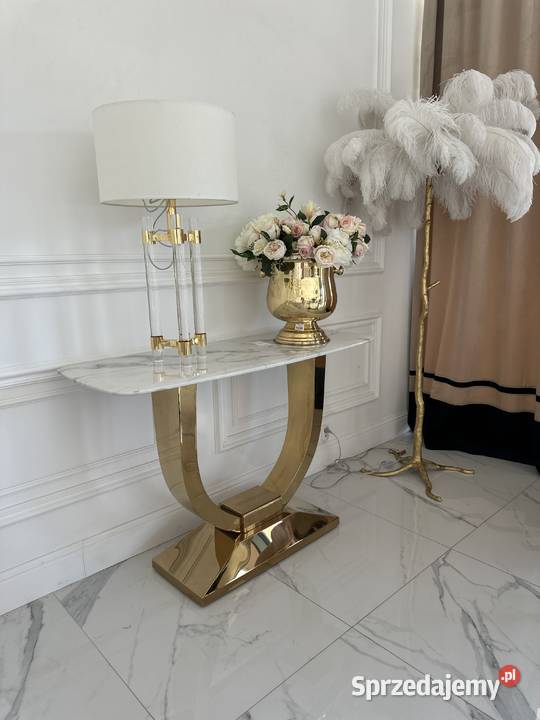 Konsola ART DECO Złota Blat Biały Marmur Glamour Warszawa