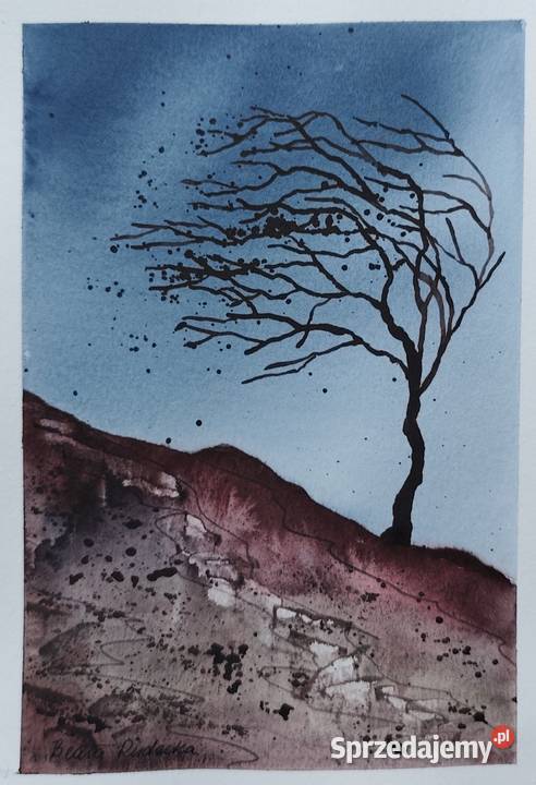 Akwarela Akwarelka Obraz pt Wiatr Malarstwo łódzkie