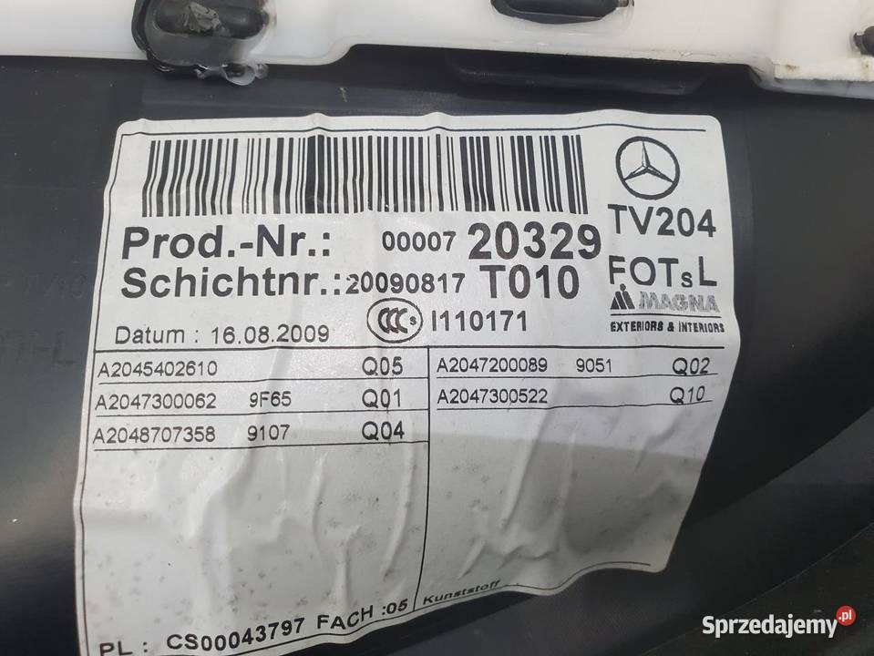 TAPICERKA DRZWI LEWY TYŁ MERCEDES W204 wielkopolskie