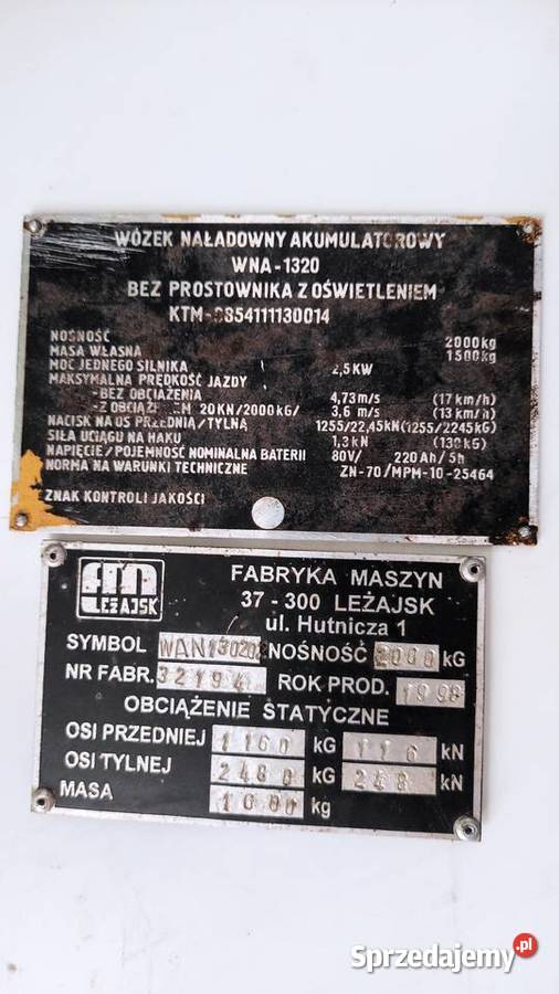 Tabliczka znamionowa WNA 1250 małopolskie Kraków