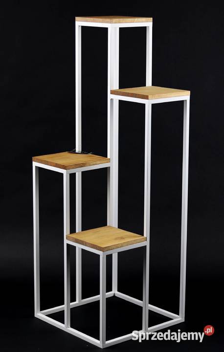 Kwietnik Metalowy Stojak na cztery kwiaty Drewno Sobienie-Jeziory