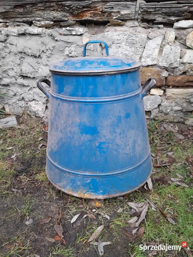 Duży stalowy stary gar garnek kociołek zabytek