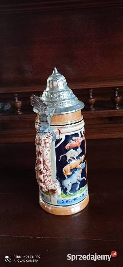 Kufel do piwa z cynową pokrywką Rathaus Bremen pomorskie Gdańsk