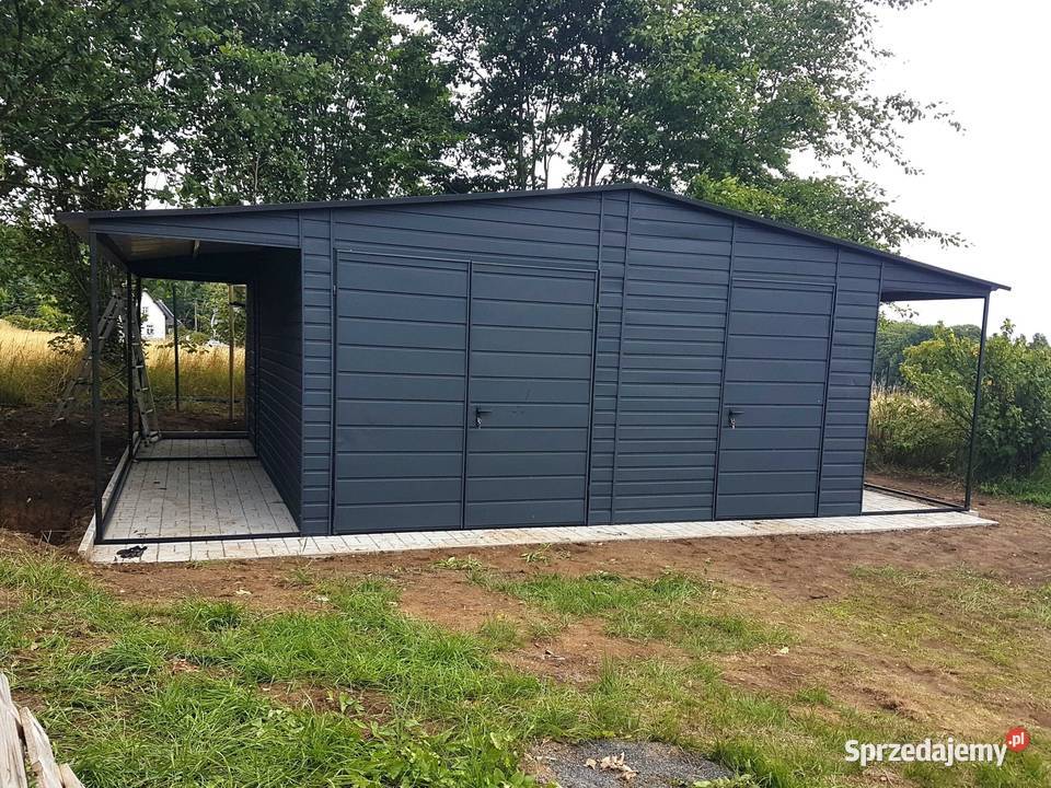 Blaszany montowany garaż 7x6m ciemny grafit