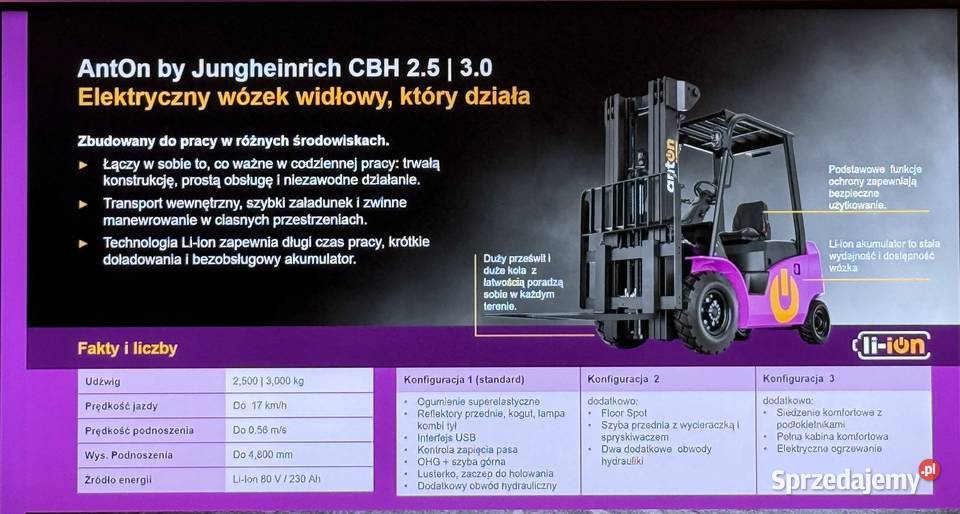 Akumulatorowy Wózek widłowy Nowy LiIon 25 Tony Elbląg