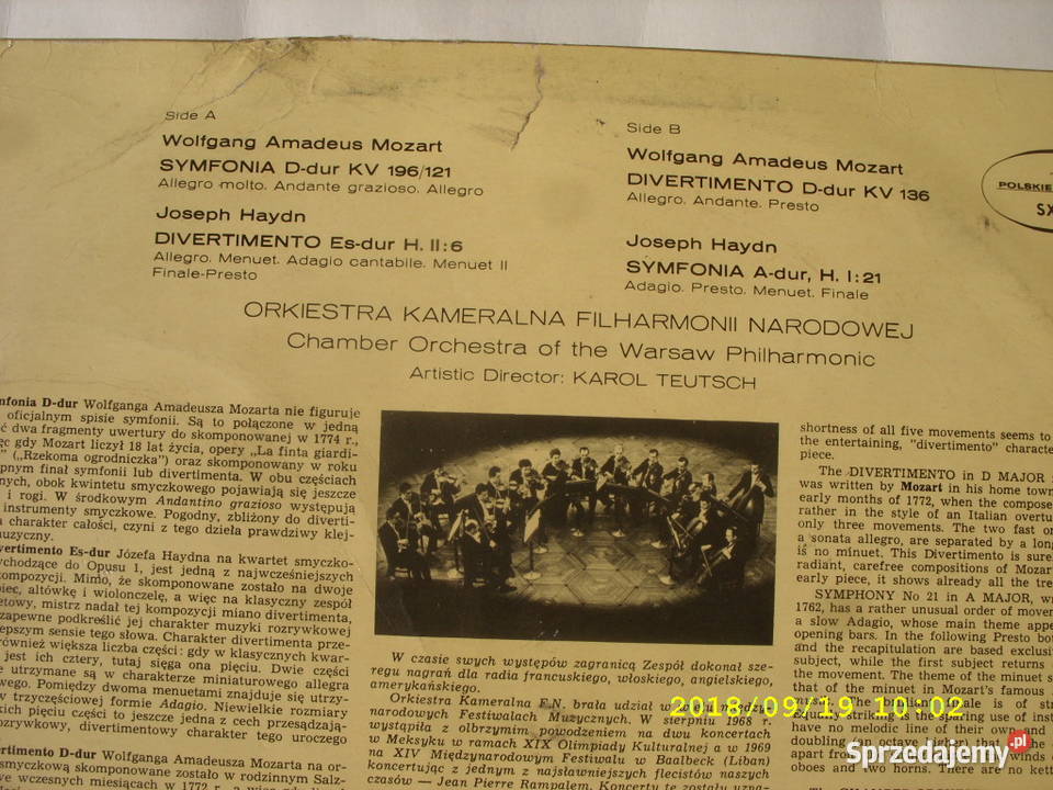 LP klasyka WA MOZART4 plyty winylowe Wołów